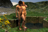 breasts crush nude pussy feet penis couple carg shrunken_woman digital_render