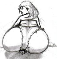 drawing giantess crush monochrome butt butt_crush anime shrunken_men sitting sketch glidingmark point_of_view