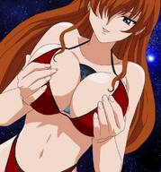 bikini drawing giantess collage giga color large_breasts planet breast_crush red_hair cosmic_giantess between_breasts saori_shikijo mahoromatic mahoromatic__automatic_maiden