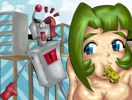 breasts drawing giantess nude vore city color robot blue_eyes cleavage anime amateur29 green_hair vehicle_vore