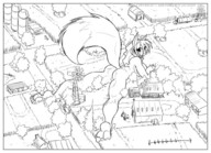 drawing giantess feet furry tail monochrome butt anime fox lying_down rural looking_back jollyjack