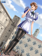 drawing giantess city color anime brunette omc brown_eyes short_hair nylons maid_uniform