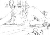 drawing giantess crush nude mega monochrome large_breasts anime breast_crush unknown_artist
