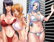 breasts drawing giantess city swimsuit nami nico_robin one_piece anime huge_breasts giantesses looking_at_viewer princess_vivi