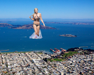giantess collage mega blonde swimsuit ocean