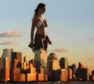 breasts gentle giantess swimsuit brunette sunset