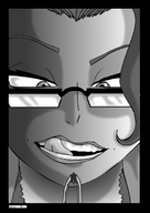 drawing giantess vore monochrome tongue glasses anime shrunken_men scientist