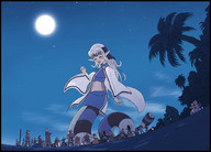 drawing gentle giantess karbo white_hair color anime smiling outdoors snake_girl bare_midriff looking_at_tinies negeyari