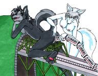 breasts drawing giantess insertion nude pussy furry color bridge train paws giantesses vehicle_insertion fox_girl tierafoxglove