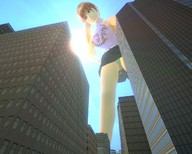 giantess panties city mega upskirt long_hair liquidz green_eyes gmod ponytail dead_or_alive kasumi point_of_view digital_render