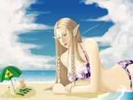 giantess swimsuit beach link_(the_legend_of_zelda) princess_zelda_(the_legend_of_zelda)