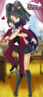 giantess asciizack highwind kojiro kun pensuke drawing black_hair color mini_giantess hugging ace_attorney miles_edgeworth kay_faraday