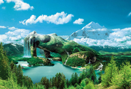 breasts giantess nude mega goddess lying_down unknown_artist transformation painting mountains river outdoors nature