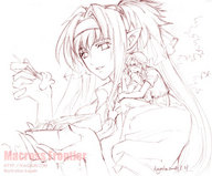 drawing monochrome anime macross_frontier macross klan_klein shrunken_men shoulder