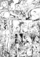drawing giantess city monochrome destruction huge_breasts klnking fighting