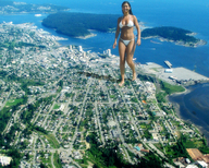 giantess crush mega swimsuit beach barefoot town