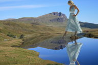 giantess collage feet mega blonde long_hair barefoot dress shrunken_men foot_crush teasing lake boats reflection garcia_accasbel hands_on_hips