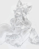 drawing gentle giantess furry anime shrunken_men fox_girl looking_at_viewer sitting_on