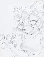 drawing gentle furry rabid monochrome clothed shrunken_men pen_paper fox_girl