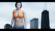 giantess city black_hair swimsuit helicopter belly