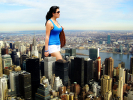 giantess collage city cleavage buildings brunette unknown_artist walking sunglasses skyscrapers sky