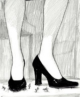 drawing giantess crush monochrome high_heels anime blood shrunken_men