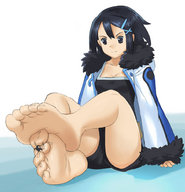drawing giantess feet black_hair color barefoot soles anime pogojo disgaea black_eyes asagi shrunken_woman teasing between_toes