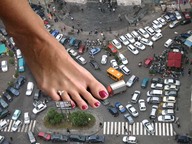 giantess feet barefoot cars buses