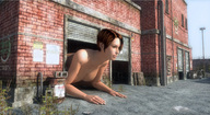 breasts giantess city topless red_hair short_hair unknown_artist digital_render