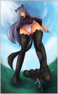 drawing giantess crush panties feet color long_hair soles anime purple_hair nekochank scared shrunken_men foot_crush nylons running cruel cat_girl