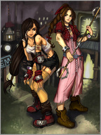 long_hair tifa_lockhart brunette final_fantasy ponytail aerith_gainsborough painting giantesses gainsbourough