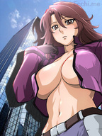 drawing giantess city mega color large_breasts anime brunette brown_eyes gundam_00 gundam low_view sumeragi_lee_noriega