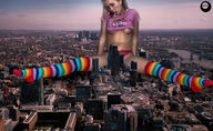 collage city mega blonde buildings stockings sitting skyscrapers m31 looking_at_viewer