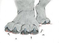 drawing giantess crush feet furry cat color blood shrunken_men foot_crush running