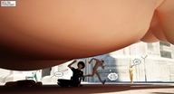 breasts giantess crush black_hair handheld barefoot finger blood hand jessi_and_vicky point_of_view tiny_mk digital_render