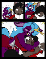 drawing growth furry rabid color large_breasts clothed anime blue_hair unicorn horse inflation special_delivery hugging