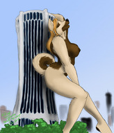 breasts drawing giantess nude furry tail city dog color large_breasts anime fluffy back