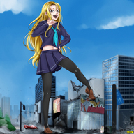 drawing giantess crush city mega blonde color destruction anime omc sailor_uniform