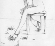 drawing giantess crush feet monochrome high_heels anime blood shrunken_men sandals messy sandal_crush