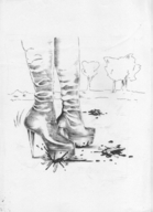 monochrome high_heels blood foot_crush pencil_drawing