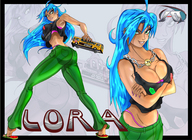 breasts drawing giantess color butt anime blue_hair sandals lora