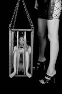 monochrome high_heels shrunken_woman caged