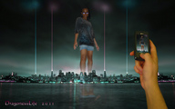 giantess city mega clothed glasses dark_skin cellphone