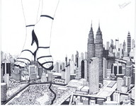 drawing giantess feet city mega destruction high_heels anime marcos_snowbell pen_paper