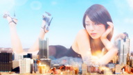 giantess city mega black_hair swimsuit destruction high_heels asian