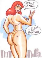 drawing giantess mega color butt swimsuit handheld butt_crush cheetah giganta red_hair funny thighs dialogue joe_gravel leopard_print dc_comics black_manta