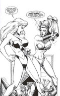 monochrome swimsuit multiple_giantesses fighting