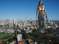 giantess city mega sunglasses sweat_pants bikini_top