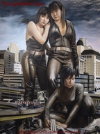 drawing giantess city mega black_hair color destruction anime gloves asian highway giantesses vehicles leather belt zipper