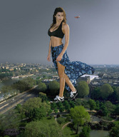 giantess collage city mega long_hair shoes brunette sneakers